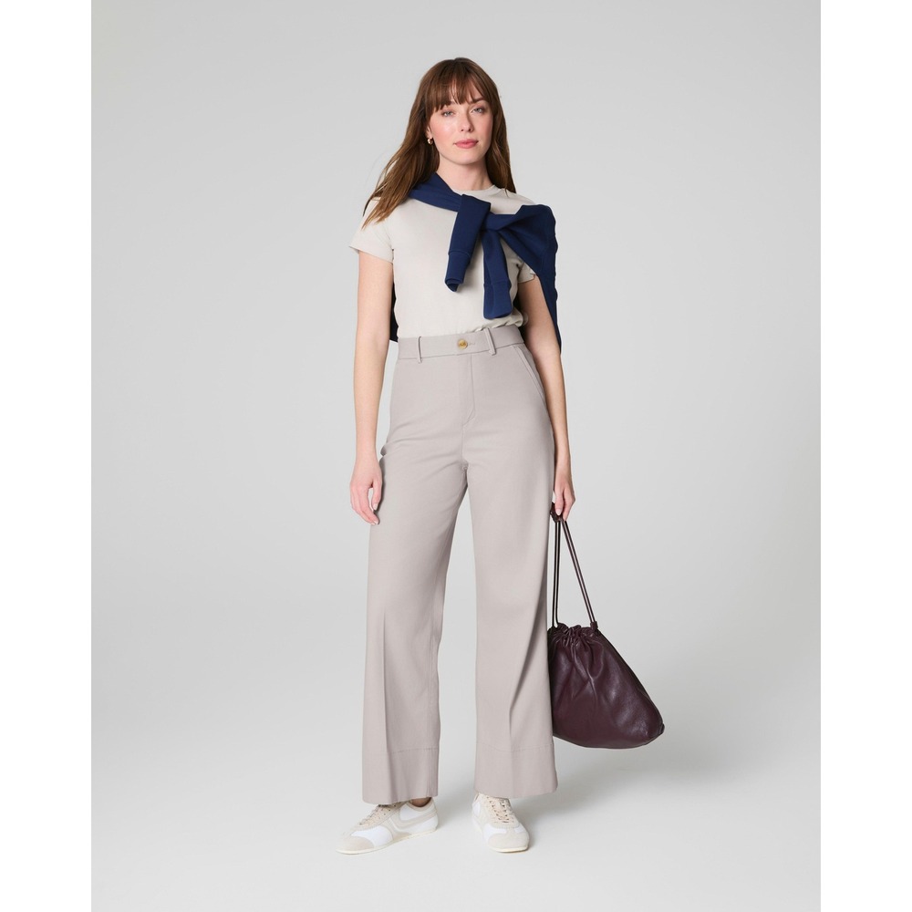 NEW Spanx Stretch Twill High Rise Wide Leg Pants Bone Beige Size 1X